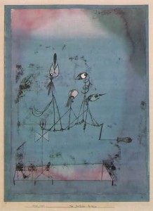 Paul Klee, La macchina cinguettante, 1922 olio e acquerello su carta con acquerello e inchiostro su cartoncino.