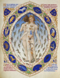 Les Très Riches Heures du duc de Berry - L'Homme anatomique, ou Homme zodiacal, XVe s. Chantilly