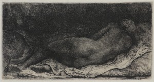 Rembrandt van Rijn - Nudo femminile disteso - La negra sdraiata, 1658 - acquaforte con bulino e puntasecca su rame 80x157 mm - Casa Morandi Bologna