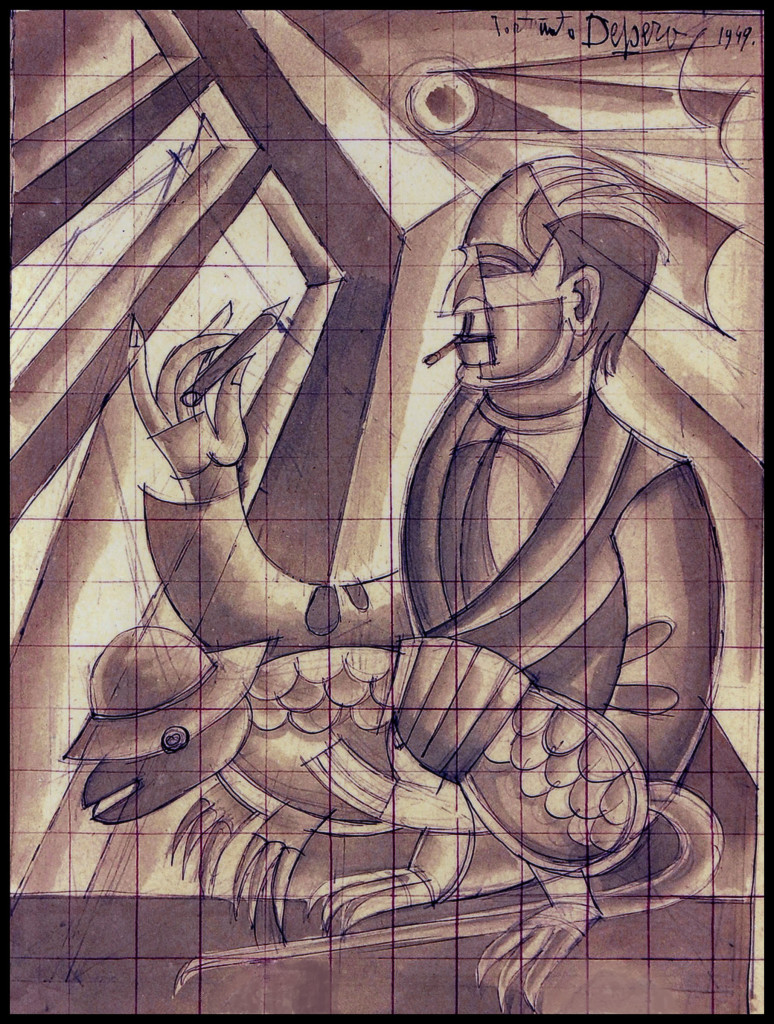 Fortunato Depero (Fondo – 1960 Rovereto), Gianni e L’Armadillo, 1949, Tecnica mista su carta, cm 32 x 24 Courtesy by Silvano Lodi, Lugano