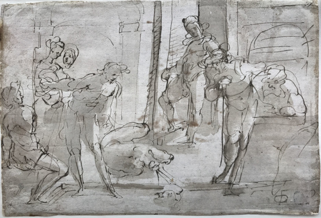 VALERIO CASTELLO (Genova, 1624-1659) DECOLLAZIONE DEL BATTISTA Penna e inchiostro bruno, pennello e inchiostro acquerellato, 190x280 mm